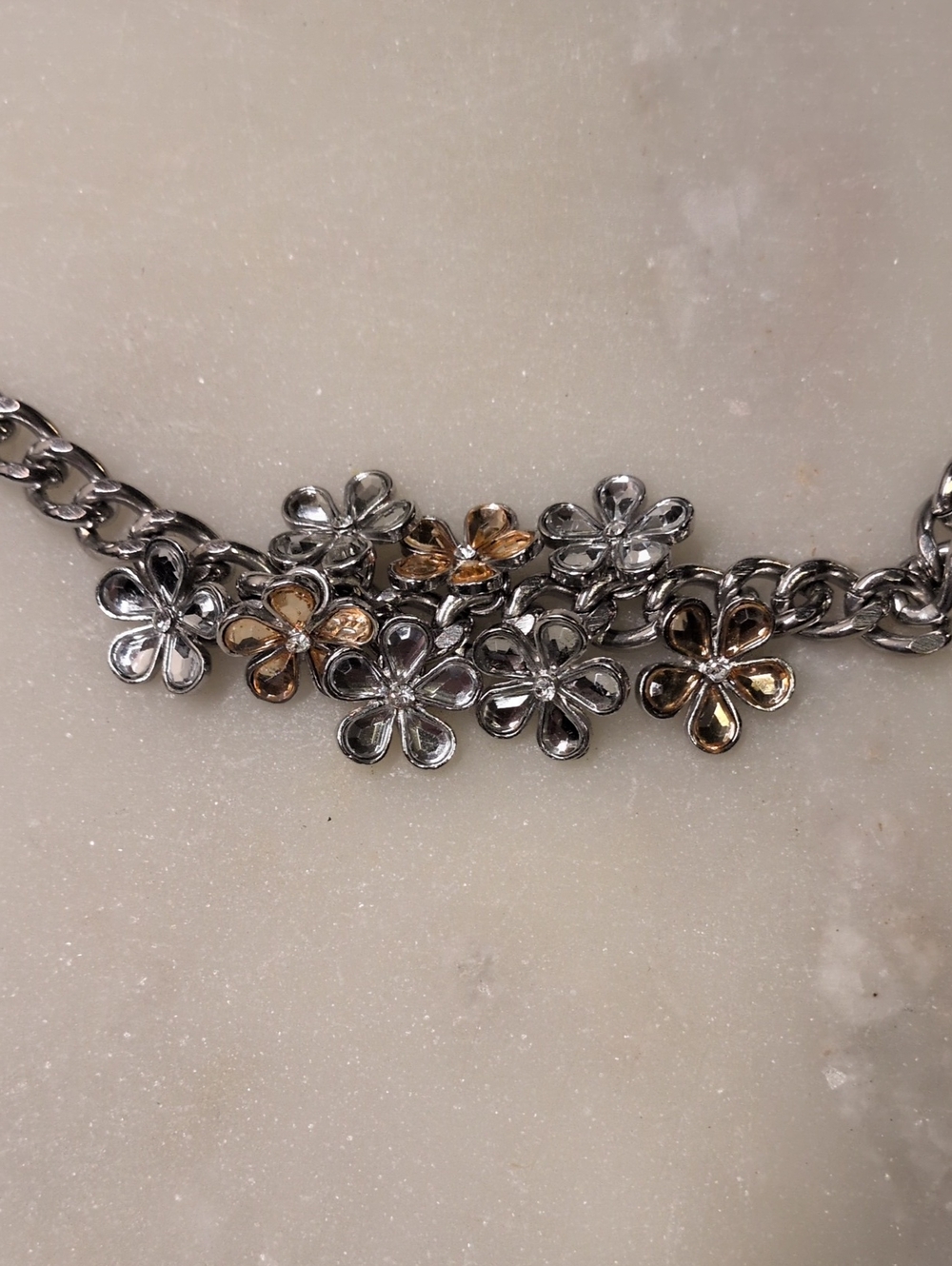 BOGO! Ambercrombie & Fitch Charm Bracelet Crystal Flowers Silver